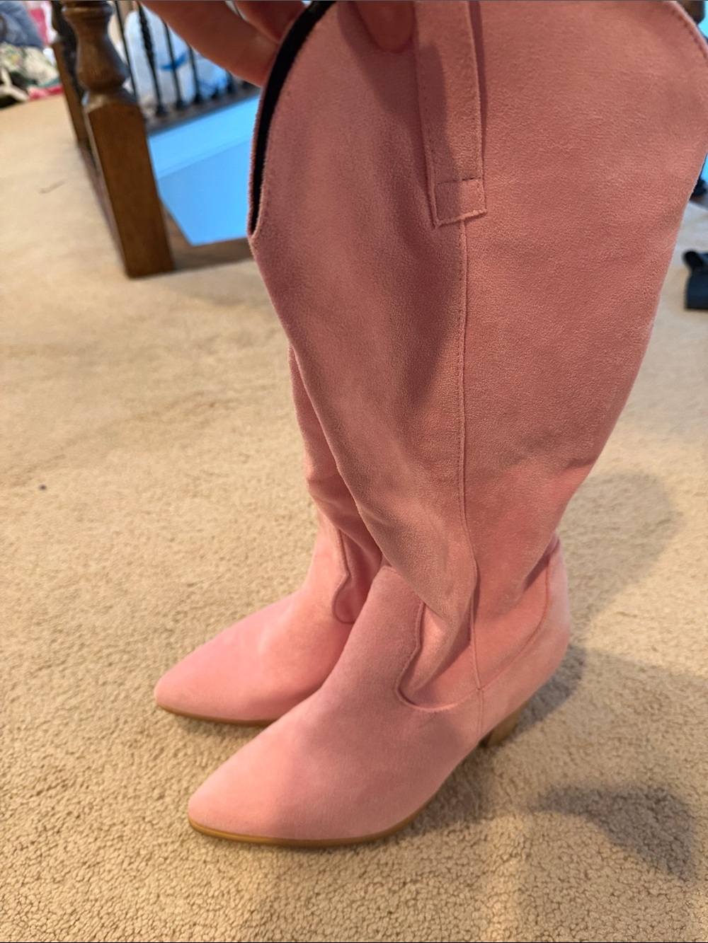 Pink ultra suede tall cowgirl boots sz 37 or sz US 7 like new
